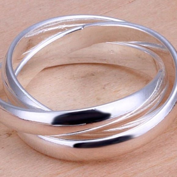 Sterling Silver Russian Wedding Puzzle Trio Trinity Ring Band
